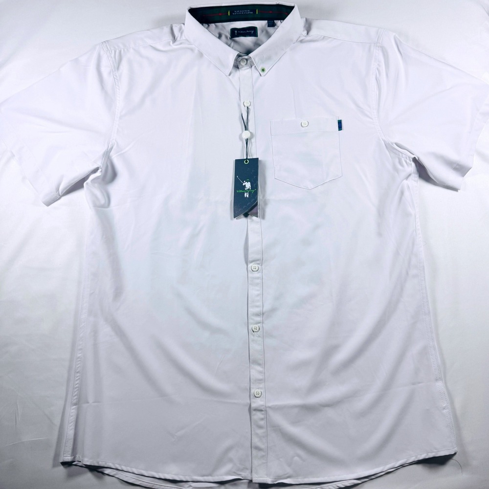 William Murray Short Sleeve Golf Shirt Men XXL Solid White Snap Down Stretch NEW - Picture 3 of 11